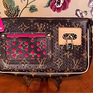 RARE Vintage Louis Vuitton Hot Pink Monogram Perforated Pochette Clutch Handbag